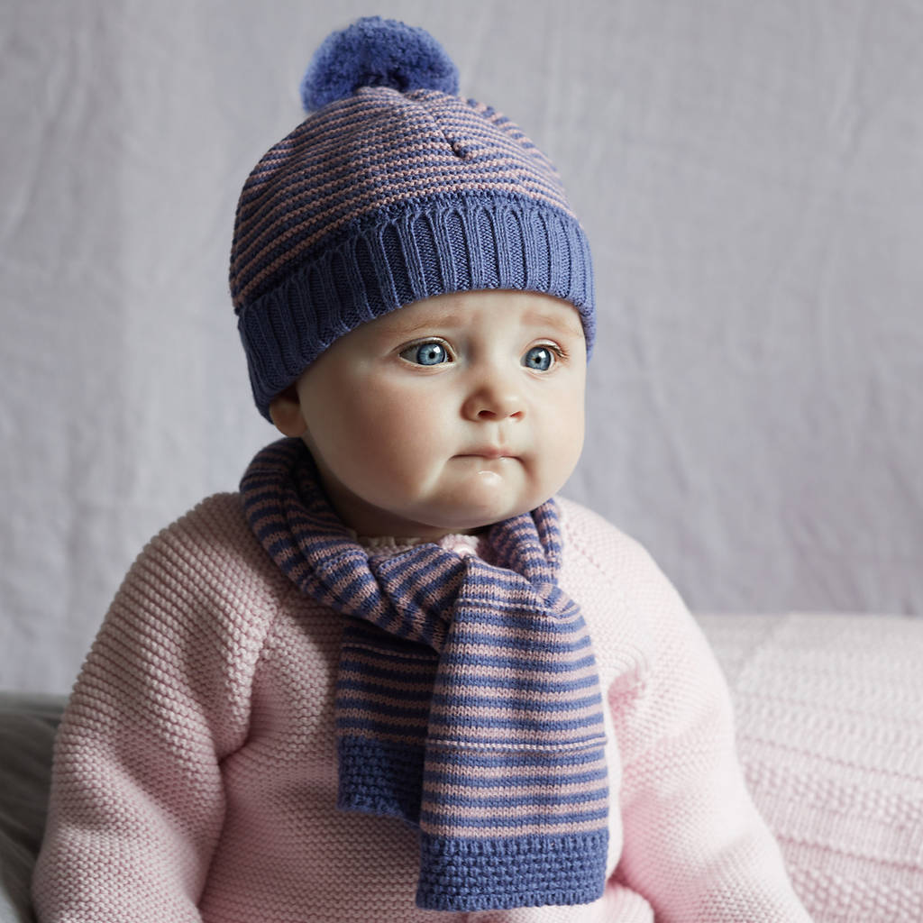 Baby Girl Bobble Hat And Scarf Set By Toffee Moon