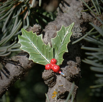 Holly With Berries Christmas Brooch, 2 of 6
