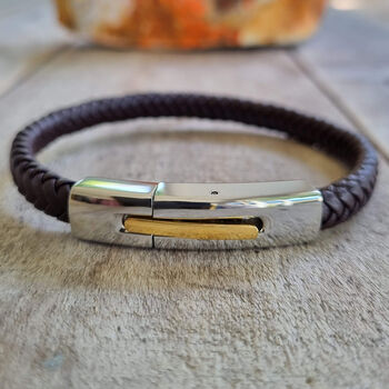 Mens Leather Bracelet With Gold And Silver Clasp, 2 of 7