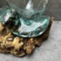 16cm Molten Glass Bowl On Teak Root Fruit And Nut Dish Wooden, thumbnail 4 of 10