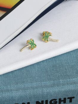18 Karat Gold Plated Pave Palm Tree Stud Earrings, 3 of 8