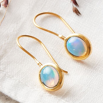 Opal Oval Short Drop Gold Plated Silver Earrings, 2 of 11