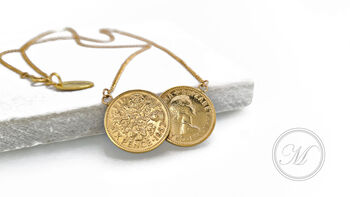 Queen Elizabeth Sixpence Double Necklace Gold Plated, 3 of 12