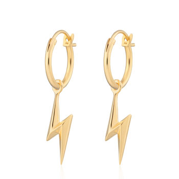 18ct Gold Lightning Bolt Charm Hoop Earrings, 2 of 3