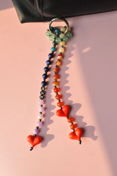 Gemstone Natural Stone Chunky Heart Beaded Bag Charm, 6 of 6