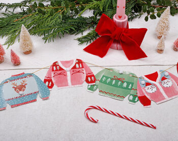Vintage Christmas Bunting With 15 Christmas Jumper Flag Design, 2 of 6