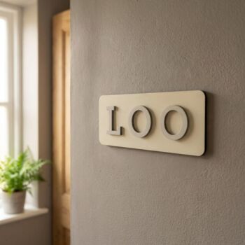 Loo Sign Pastel Yellow, Bathroom Toilet Sign Birch Wood, 12 of 12