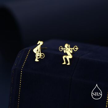 Strong Girl Barbell Stud Earrings In Sterling Silver, 7 of 12