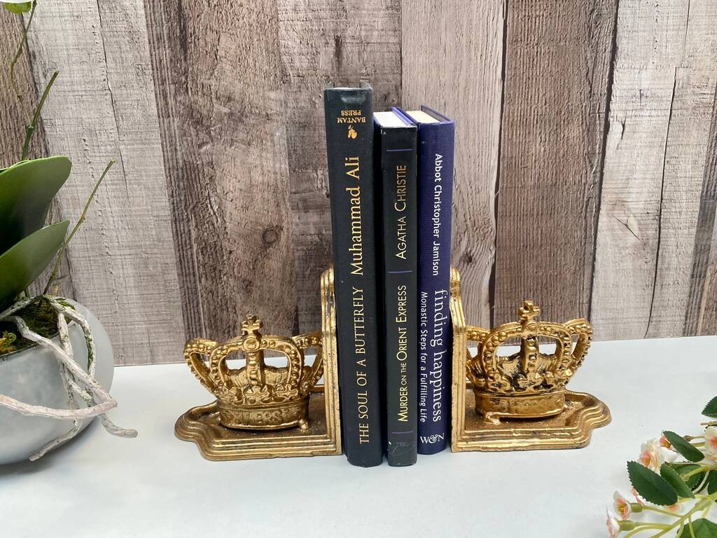 Gold Crown Bookends Regal King And Queen Ornaments Gifts, 1 of 8