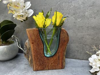 18cm Molten Glass Wedge Vase On Teak Root Flower Holder, 7 of 12