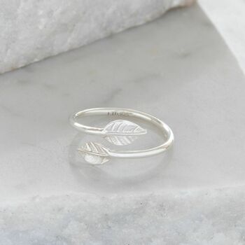 Adjustable Double Leaf Ring In Sterling Silver, 3 of 5