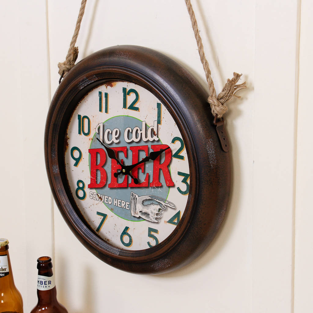 Retro Beer Lover's Hanging Wall Clock By Dibor