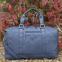 Navy Blue Genuine Leather Holdall, Travel Bag, Gym Bag, thumbnail 4 of 6