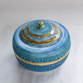 Handmade Blue Porcelain Chattered Lidded Pot 24 C Gold, 2 of 7