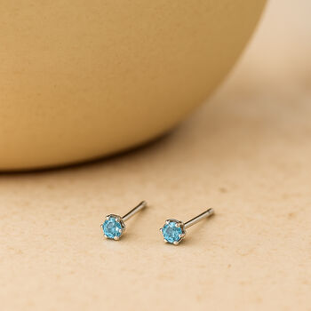 Sterling Silver Aquamarine Micro Stud Earrings, 3 of 6