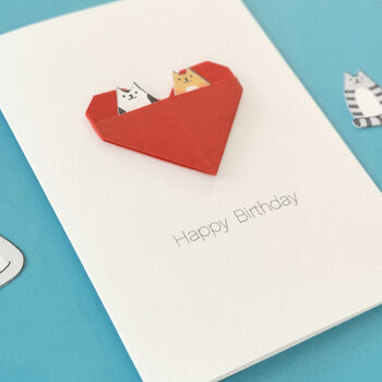 Personalised Cat Birthday Origami Heart Card, 5 of 10