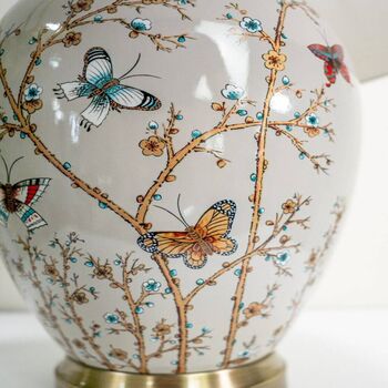 Grey Red Blue Butterfly Pattern Oriental Ceramic Lamp, 8 of 10