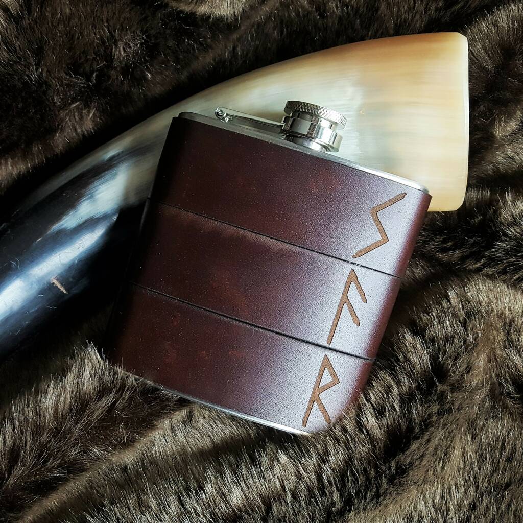 Personalised Viking Rune Leather Hip Flask, 1 of 7