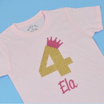Personalised Birthday Princess Crown Kids T Shirt, 4 of 4
