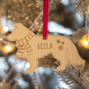 Pet Dog Breed In Scarf Wooden Christmas Tree Decoration, 2 of 6