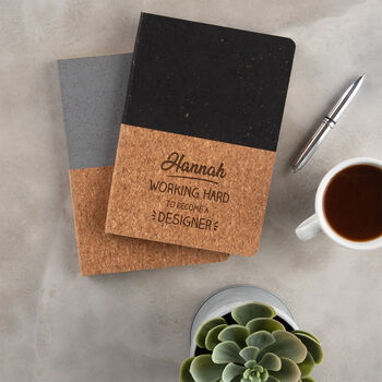 Personalised 'Working Hard To..' Vegan Cork Notebook, 2 of 7