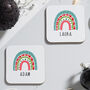 Bright Rainbow Personalised Christmas Coasters, thumbnail 1 of 2