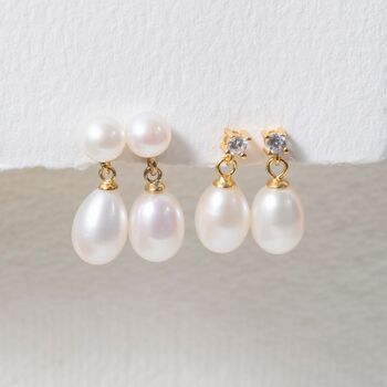 Glebe Double White Pearl And Gold Plated Drop Earrings, 2 of 5