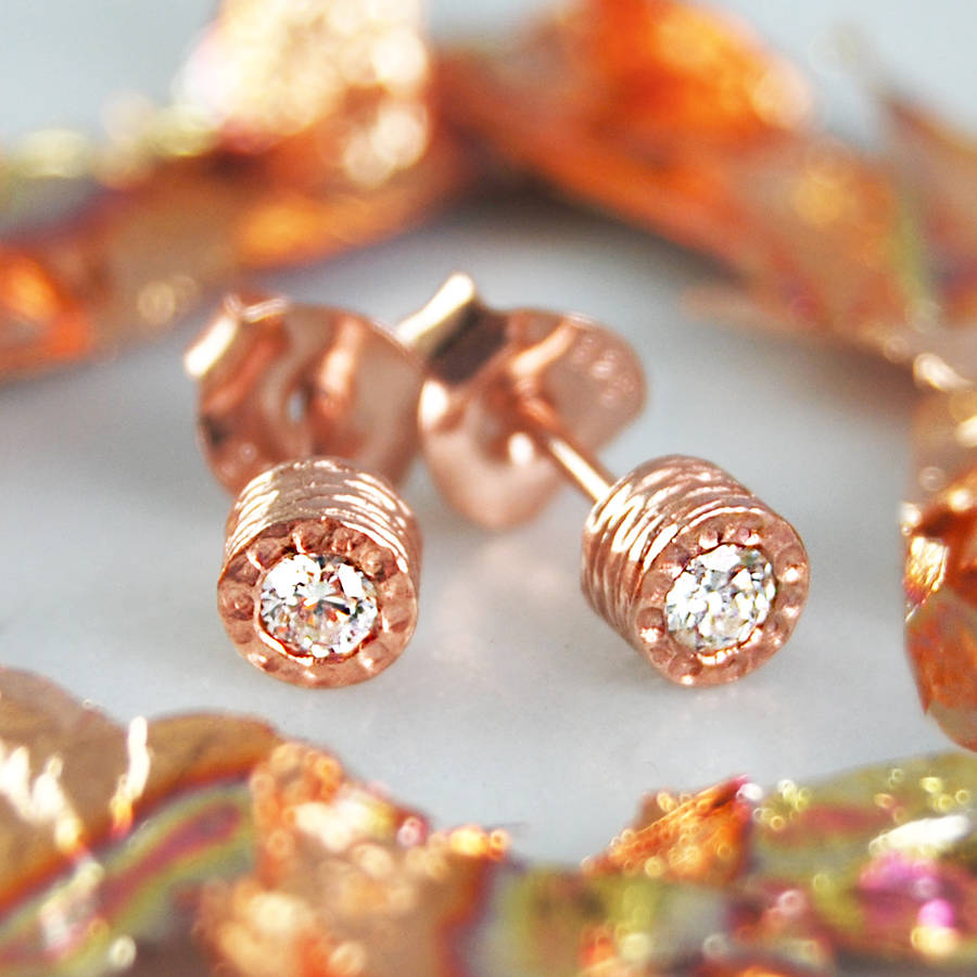 Diamond April Birthstone Rose/Gold Plated Stud Earrings, 1 of 3