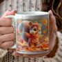 Personalised Autumn Squirrel Playing In Leaves Gift Mug, thumbnail 1 of 2