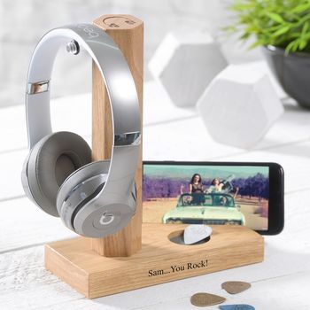 Personalised Solid Oak Headphone Stand, 4 of 12