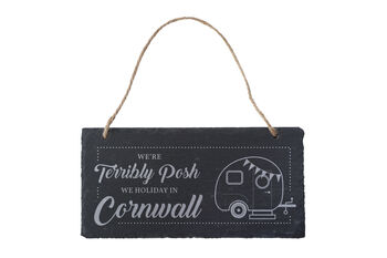 We're Terribly Posh, We Holiday In Cornwall Illustrated Slate Sign, 2 of 4