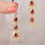 Garnet Seed Pearl Gold Plated Silver Long Drop Earrings, thumbnail 3 of 12