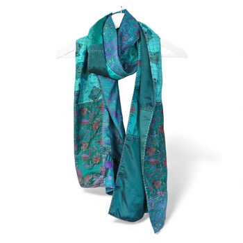 Rich Green Kantha Stitch Handmade Silk Scarf, 2 of 3