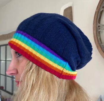 Cashmere Hat Rainbow Navy Beanie, 2 of 3