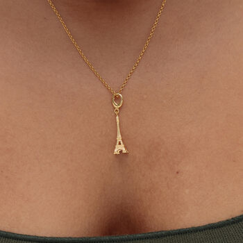 Eiffel Tower Charm Necklace, Sterling Silver Or Gold Plated, 8 of 10