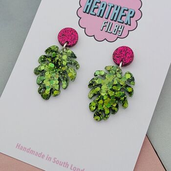 For Plant Lovers Glitter Cheese Leaf Resin Earrings, 3 of 8