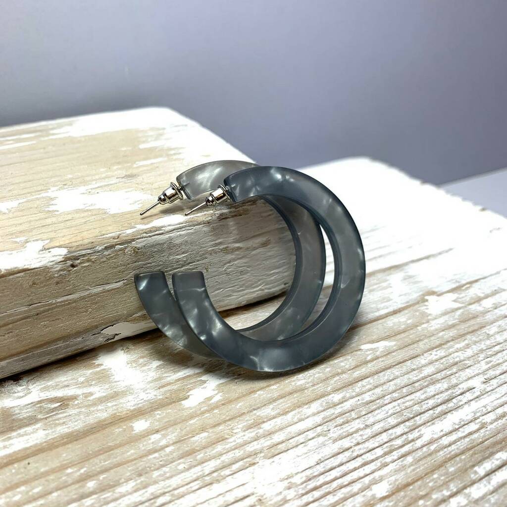 Large Hoop Grey Resin Stud Earrings By Nest