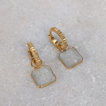 The Faceted Square Blue Topaz Gemstone Hoop Earrings, 6 of 6