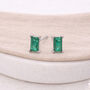 Sterling Silver Emerald Baguette Stud Earrings – 6mm X 4mm, thumbnail 1 of 5