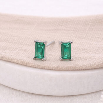 Sterling Silver Emerald Baguette Stud Earrings – 6mm X 4mm, 2 of 5