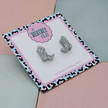 Cowboy Boot Glitter Resin Stud Earrings Pink, Blue And Silver, 9 of 12