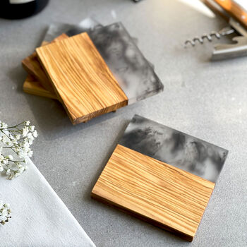 Olive Wood And Smokey Resin Bar Coasters, 3 of 5