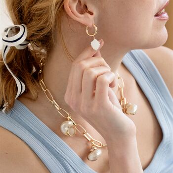 Conch Shell Flat Charm Plated Hoop Earrings, 4 of 6