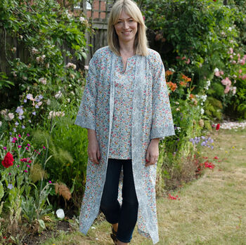 Long Kimono Robe Grey Betsy Made With Liberty Fabric, 4 of 5