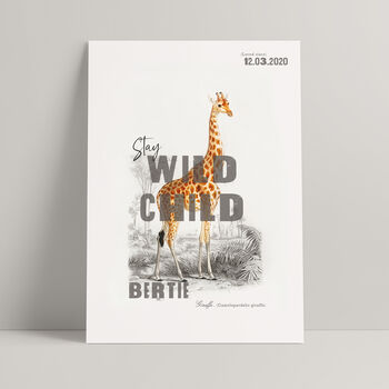 Personalised Stay Wild Child Giraffe Nursery Name Print, 3 of 5