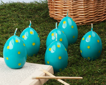 G Decor Set Of Two Or Six Blue Easter Farm Polka Egg Candles Happy Hatch Edition, 3 of 5