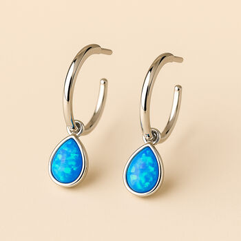 Sterling Silver Blue Opal Half Hoop Earrings, 6 of 7