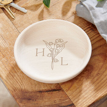 Birth Flower Initials Wooden Trinket Dish, 2 of 3