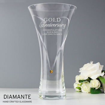 Personalised Gold Anniversary Diamante Heart Vase, 5 of 5