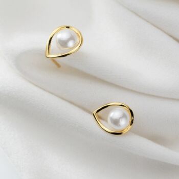 Sterling Silver Pearl Teardrop Stud Earrings, 2 of 5